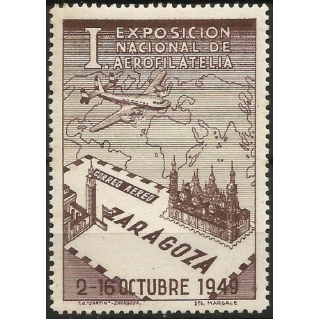 Viñetas Conm. I Exposición Nacional de Aerofilatelia. Zaragoza. Año 1949 (Nuevo, con señal de fijasellos)