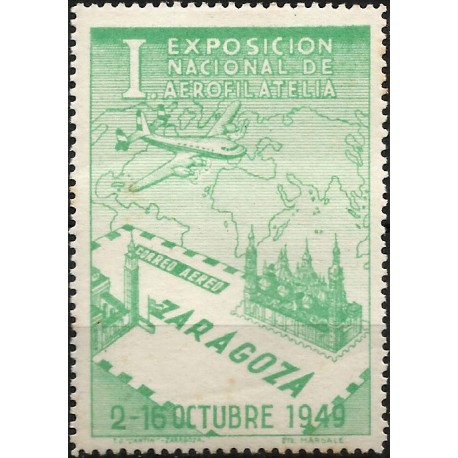 Viñetas Conm. I Exposición Nacional de Aerofilatelia. Zaragoza. Año 1949 (Nuevo, con señal de fijasellos)