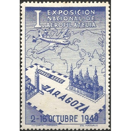 Viñetas Conm. I Exposición Nacional de Aerofilatelia. Zaragoza. Año 1949 (Nuevo, con señal de fijasellos)