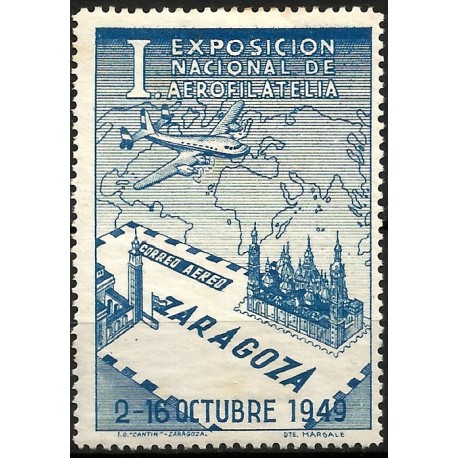 Viñetas Conm. I Exposición Nacional de Aerofilatelia. Zaragoza. Año 1949 (Nuevo, con señal de fijasellos)