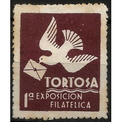 Viñeta Conm. I Exposición Filatélica. Tortosa (Nuevo, con señal de fijasellos)
