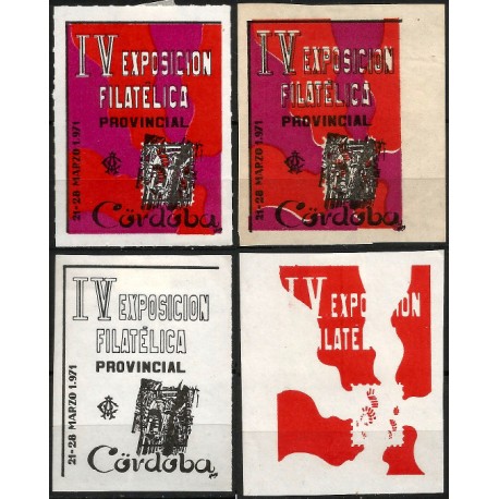 Viñetas Conm. IV Exposición Filatélica de Córdoba. Año 1971 (Nuevo, con señal de fijasellos)