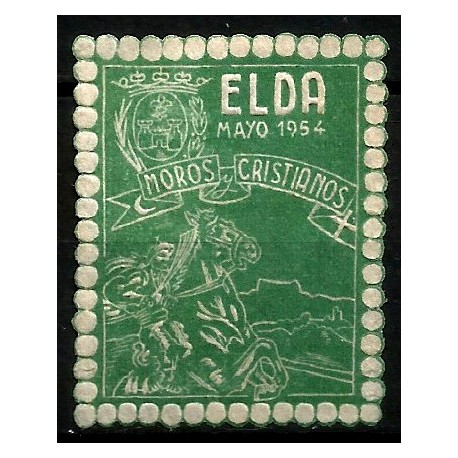 Viñeta Conm. Fiestas de Moros y Cristianos. Elda. Año 1954 (Nuevo, con señal de fijasellos)