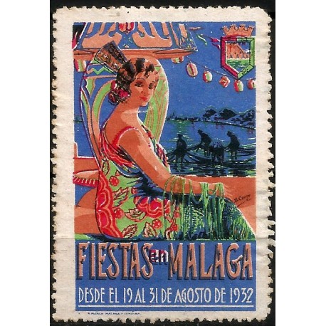 Viñeta Conm. Fiestas en Málaga. Año 1932 (Usado)