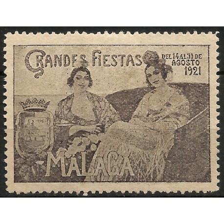 Viñeta Conm. Grandes Fiestas de Málaga. Año 1921 (Nuevo, con señal de fijasellos)