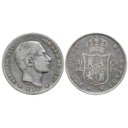 Alfonso XII. 1883. 20 Centavos de Peso (BC+) (Plata) Ceca de Manila, Defecto de Acuñación