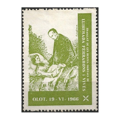 Viñeta Conm. Traslado de los Restos Mortales de Lliberada Ferrarons i Vivés. Olot. Año 1966 (Nuevo, con señal de fijasellos)