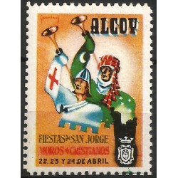 Viñeta Conm. Fiestas de San Jorge. Moros y Cristianos. Alcoy. Año 1953 (Nuevo, con señal de fijasellos)