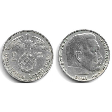(93) Alemania (III Reich). 1937(D). 2 Mark (MBC+) (Plata)