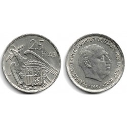 Estado Español. 1957*(69). 25 Pesetas (MBC/MBC+)