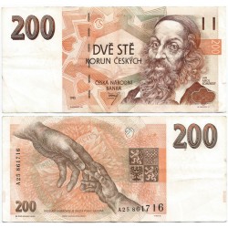 (6a) República Checa. 1993. 200 Korun (BC+) Leve rotura margen derecho y mancha