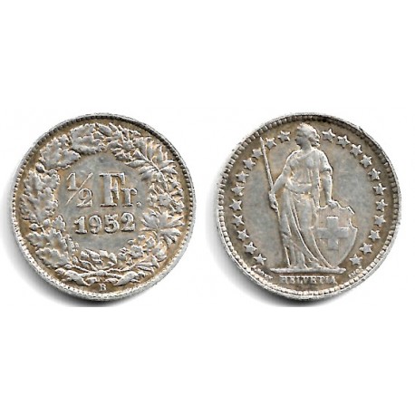 (23) Suiza. 1952B. ½ Franc (MBC+) (Plata)