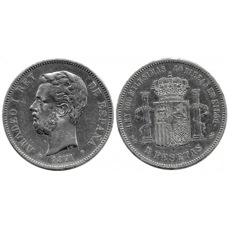 Amadeo I. 1871*(18-74). 5 Pesetas (BC+/MBC-) (Plata) Ceca de Madrid DE-M