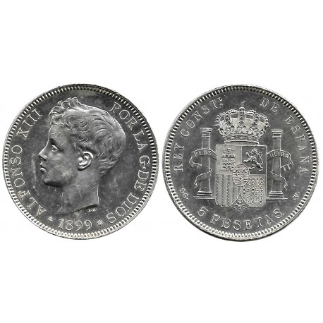 Alfonso XIII. 1899*(18-99). 5 Pesetas (EBC/EBC+) (Plata) Ceca de Madrid SG-V