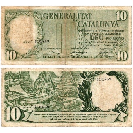 Generalitat de Catalunya. 1936. 10 Pesetas (BC) Serie C
