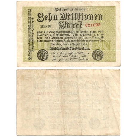 (106a) Imperio Alemán (Weimar). 1923. 10 Millionen Mark (BC+/MBC-)