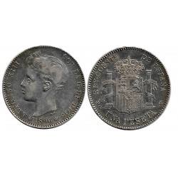 Alfonso XIII. 1896*(18-96). 1 Peseta (MBC) (Plata) Ceca de Madrid PG-V