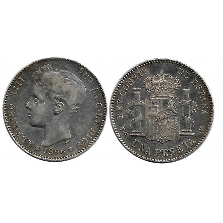 Alfonso XIII. 1896*(18-96). 1 Peseta (MBC) (Plata) Ceca de Madrid PG-V