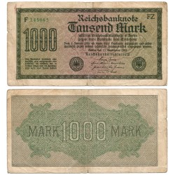 (76e) Imperio Alemán (Weimar). 1922. 1000 Mark (BC+)
