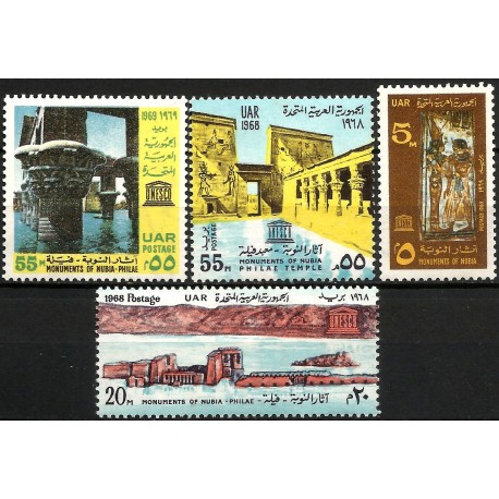 República Árabe Unida. Sin Fecha. Serie Completa (Nuevo) Monumentos de Nubia