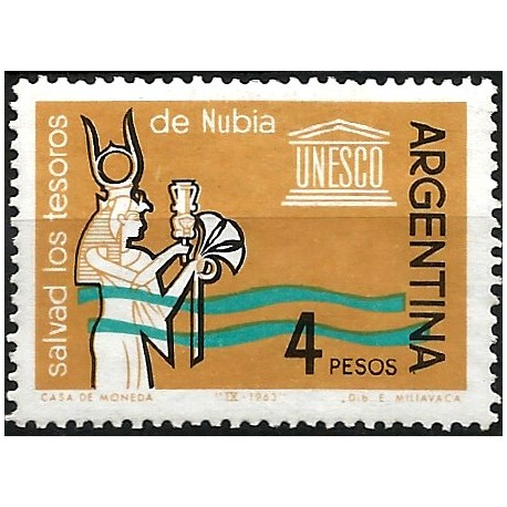Argentina. 1963. 4 Pesos (Nuevo, con señal de fijasellos) Monumentos de Nubia