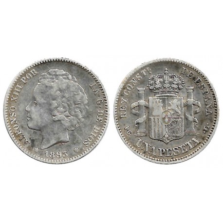 Alfonso XIII. 1893*(18-93). 1 Peseta (BC+) (Plata) Ceca de Madrid PG-L