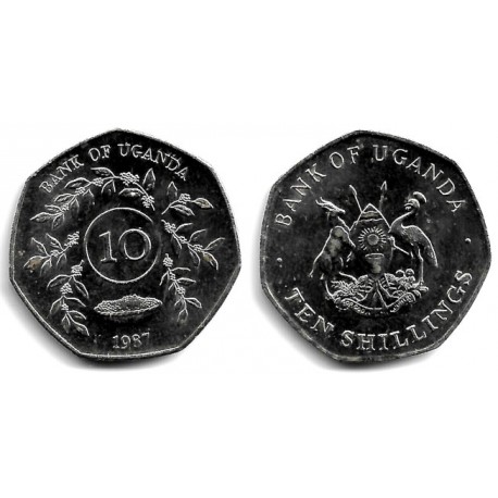 (30) Uganda. 1987. 10 Shillings (EBC+) Manchas