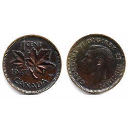 (32) Canadá. 1947. 1 Cent (BC+) Maple Leaf