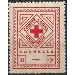 Viñeta Conm. Cruz Roja. Comité Local. Cornellá. 10 Céntimos (Nuevo, con señal de fijasellos)