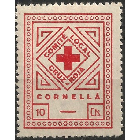 Viñeta Conm. Cruz Roja. Comité Local. Cornellá. 10 Céntimos (Nuevo, con señal de fijasellos)