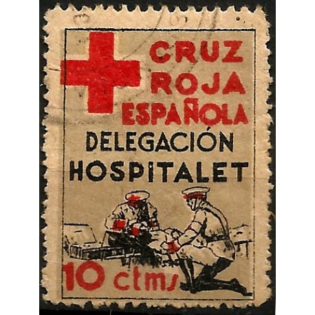 Viñeta Conm. Cruz Roja Española. Delegación Hospitalet. 10 Céntimos (Usado)