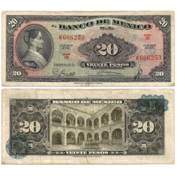 (54h) Estados Unidos Mexicanos. 1959. 20 Pesos (BC+) Rotura en margen inferior