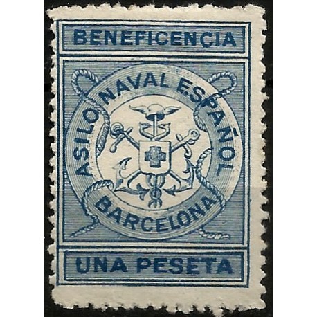 Barcelona. Beneficencia. Asilo Naval Español. 1 Peseta (Nuevo, sin goma y con señal de fijasellos)
