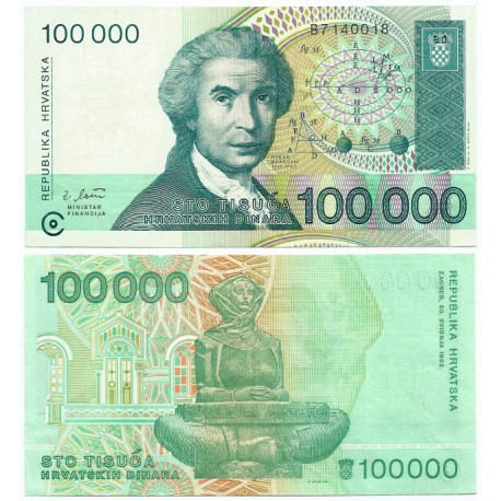 (27) Croacia. 1993. 100000 Dinara (EBC)