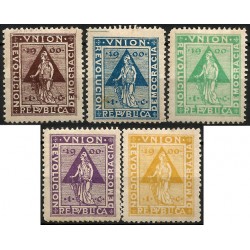 Viñeta Política. Unión, Revolución, Democracia y República. Serie de 5 Valores (Nuevo, con señal de fijasellos)