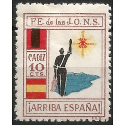 Viñeta Política. Falange Española de las J.O.N.S. Cádiz. 10 Céntimos (Nuevo, con señal de fijasellos)