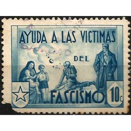 Viñeta Política. Ayuda a las Víctimas del Fascismo. 10 Céntimos (Usado y esquina rota)