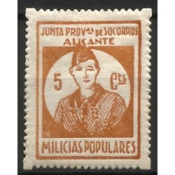 Viñeta Política. Junta Provincial de Socorro. Alicante. Milicias Populares. 5 Céntimos (Nuevo, con señal de fijasellos)
