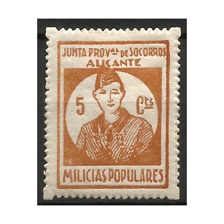 Viñeta Política. Junta Provincial de Socorro. Alicante. Milicias Populares. 5 Céntimos (Nuevo, con señal de fijasellos)