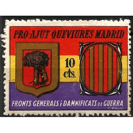 Viñeta Política. Pro-Ajut Queviures Madrid. Fronts Generals i Damnificats de Guerra (Nuevo, con señal de fijasellos)