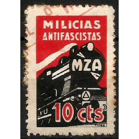 Viñeta Política. Milicias Antifascistas. 10 Céntimos (Usado, con rotura en reverso)