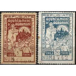 Viñetas Políticas. Pro Refugiats i Lluitadors. Agramunt. 5 y 50 Céntimos (Nuevos, sin goma)