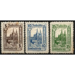 Viñetas Políticas. Subsidio al Combatiente. Burgos. 5, 10  25 Céntimos (Nuevo, con señal de fijasellos y manchas de óxido)