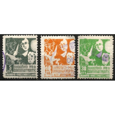 Viñeta Política. Subsidio Pro Combatiente. Logroño. 5, 10 y 30 Céntimos (Usados)