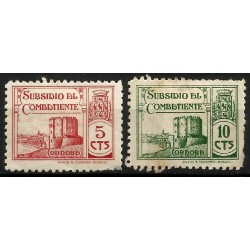 Viñetas Políticas. Subsidio al Combatiente. Córdoba. 5 y 10 Céntimos (Nuevo, con señal de fijasellos y leves manchas de óxido)