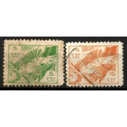 Viñetas Políticas. Sibsidio al Combatiente. Burgos. 5 y 10 Céntimos (Usados)