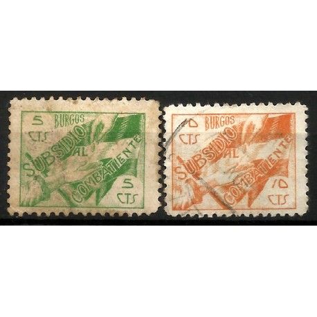 Viñetas Políticas. Sibsidio al Combatiente. Burgos. 5 y 10 Céntimos (Usados)