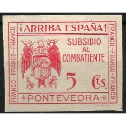 Viñeta Política. Subsidio al Combatiente. Pontevedra. 5 Céntimos (Nuevo, con señal de fijasellos y sin goma)