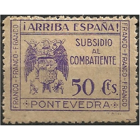 Viñeta Política. Subsidio al Combatiente. Pontevedra. 50 Céntimos (Nuevo, con señal de fijasellos)