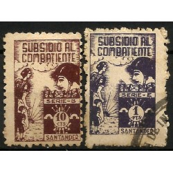 Viñetas Políticas. Subsidio al Combatiente. Santander. 10 Céntimos y 1 Peseta (Usado)